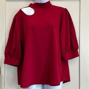 NINE WEST KNIT TOP FURE RED WITH KEY HOLE SHOULDER XL NWT